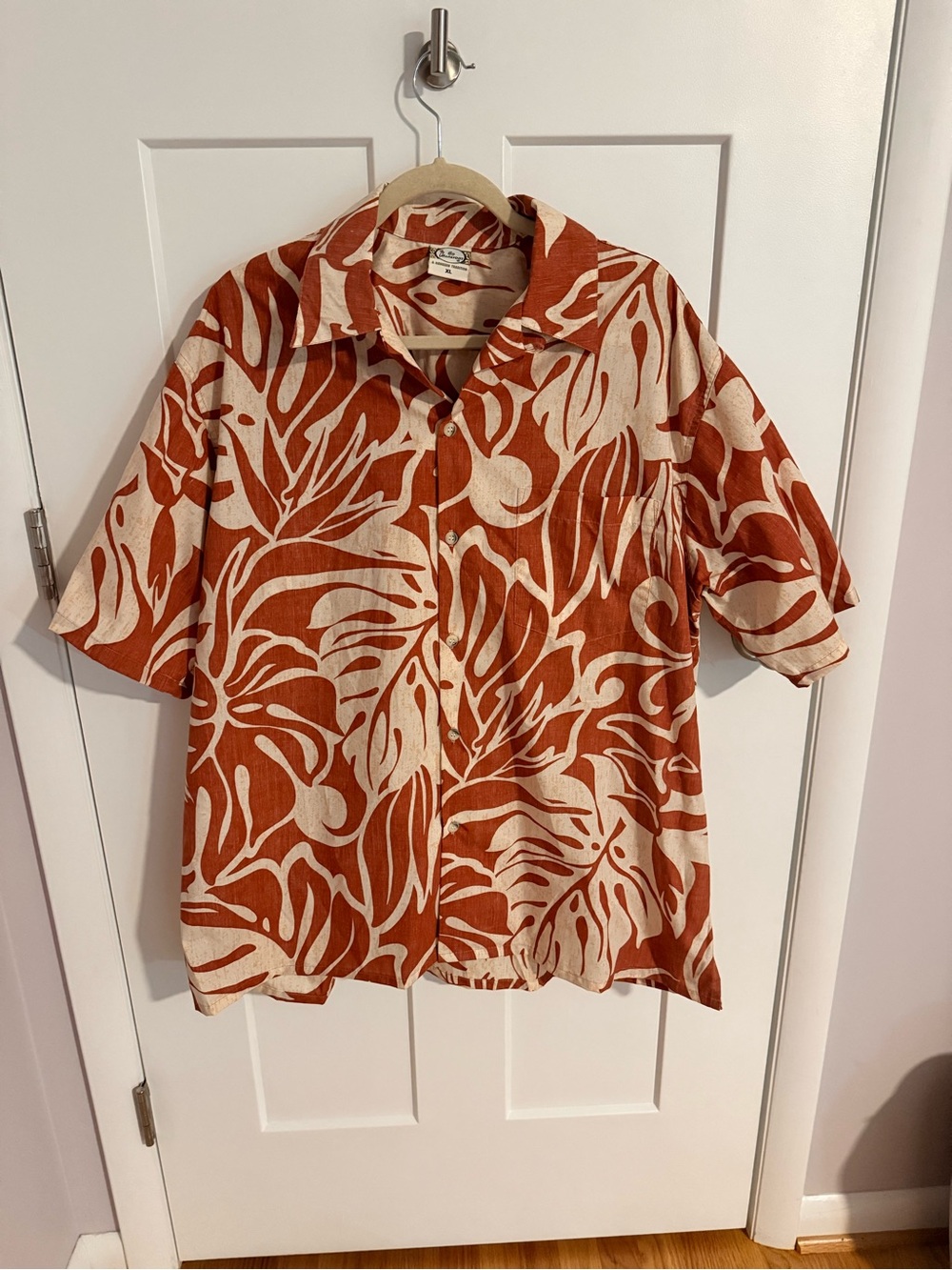 Go Barefoot Rust & Cream Tropical Print Hawaiian Shirt